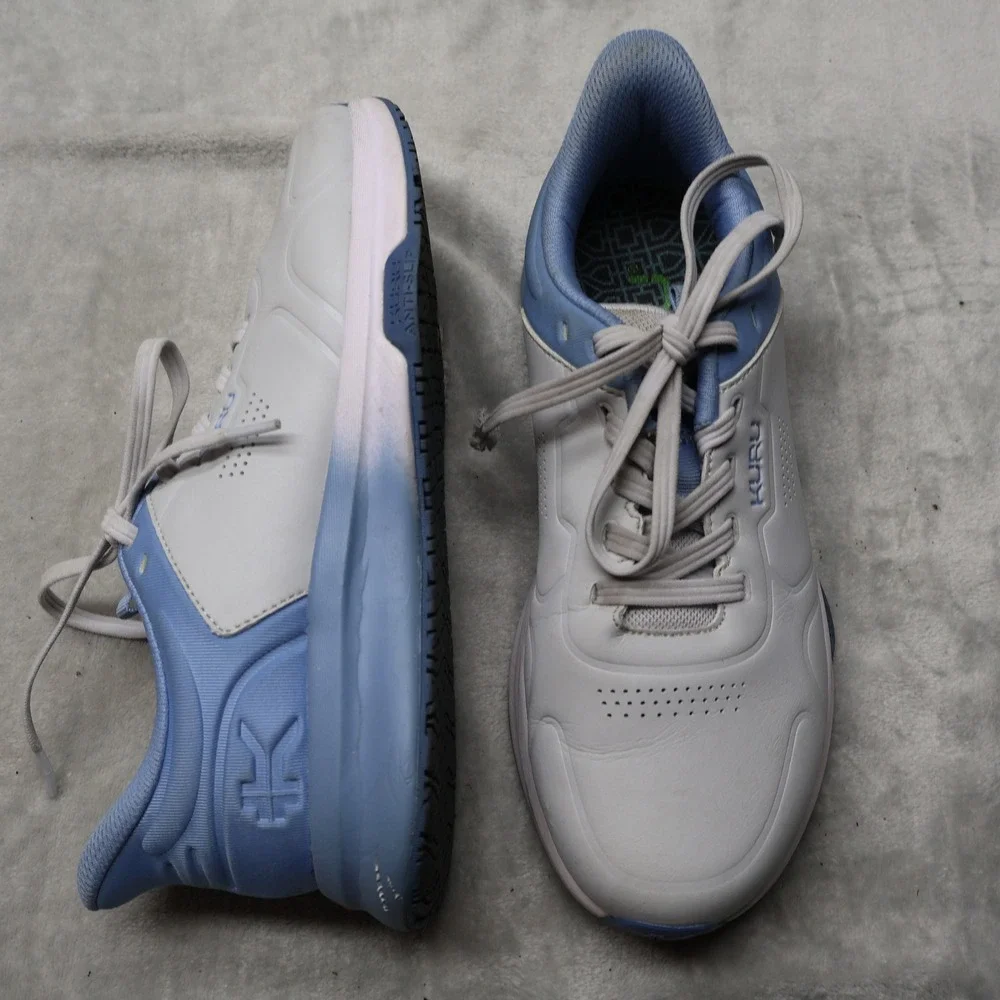 Kuru Flux Sneakers Women 7.5 White Blue Leather Mesh Orthopedic Walking Shoes